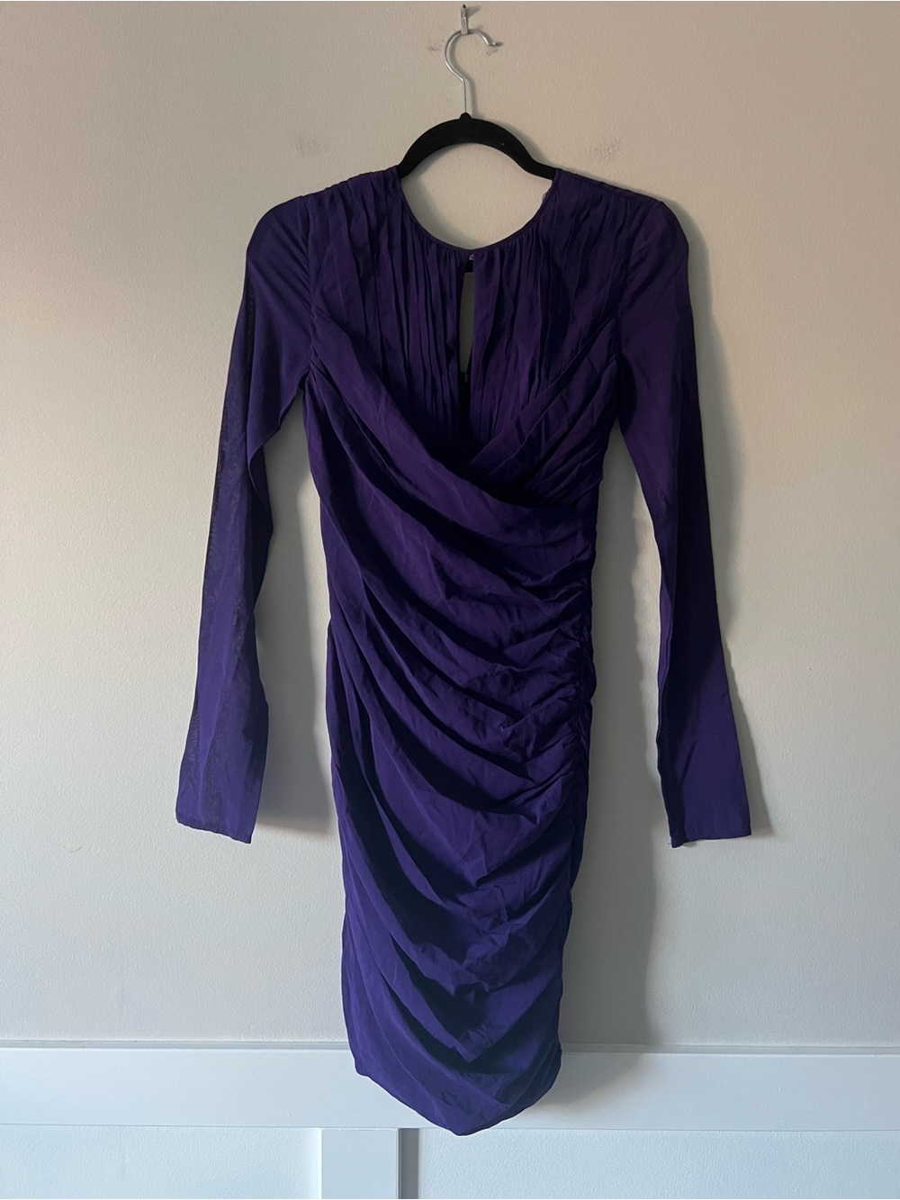 Jill Stuart Purple Silk Ruched Cocktail Dress Size 0 Long Sleeve